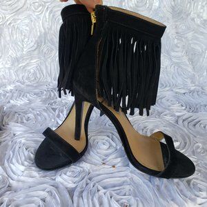 Steve Madden Black Fringe Open toe Classic Stiletto Zipper Heels Womens Size 6 M